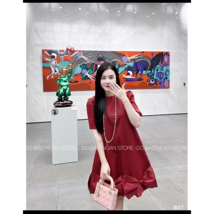 Váy dự tiệc, váy suông A nơ gấu, Váy đỏ nơ gấu có bigsize 40kg-120kg