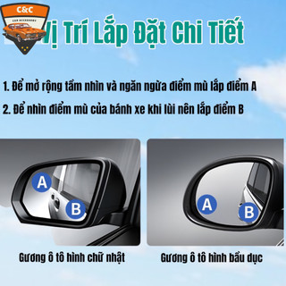 Cặp gương cầu lồi ô tô rõ nét không điểm mù. Gương chiếu hậu chống 360 độ điểm mù cho xe hơi