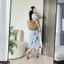 Đầm midi thô thêu tay bồng siêu xinh cho các nàng đi dự tiệc A1520