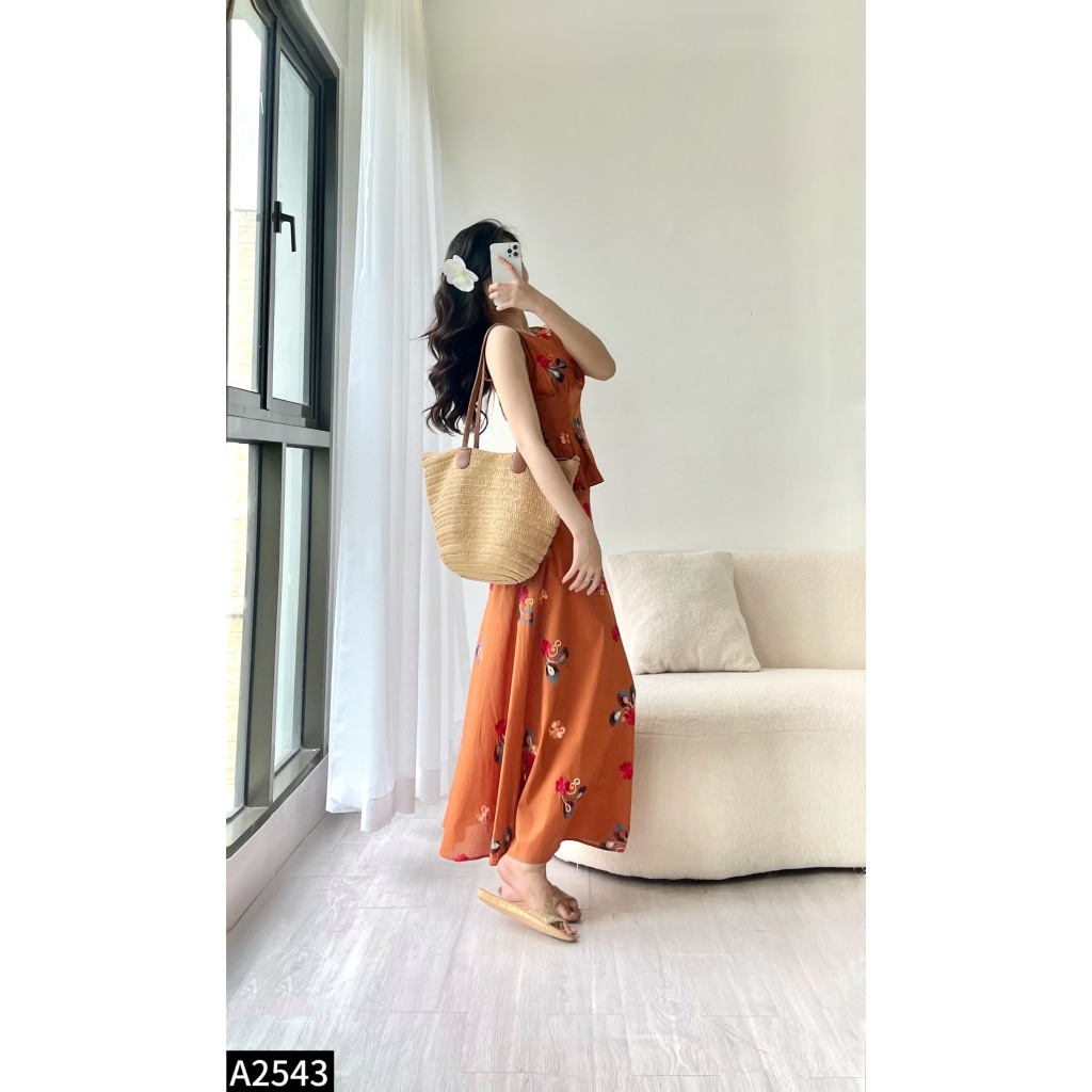 Set thô thuê áo sát nách phối chân váy midi A2543