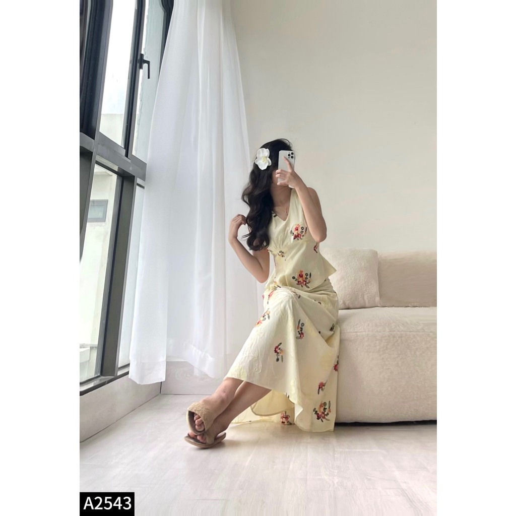 Set thô thuê áo sát nách phối chân váy midi A2543