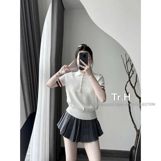 Áo len nữ tay cộc cổ bẻ sọc tay, dáng trơn basic dễ mặc, len mongtoghi freesize 554