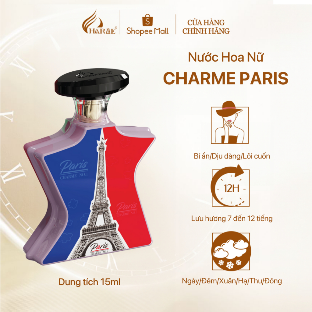 Ảnh Nước Hoa Nam Nữ CHARME N0.1 PARIS 15ml Dịu Dàng, Bí Ẩn, Chính Hãng 1