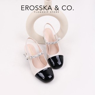 Erosska - Giày cao gót nữ quai ngang đính hạt ngọc kiểu dáng sang trọng màu kem cao 6cm - EL041