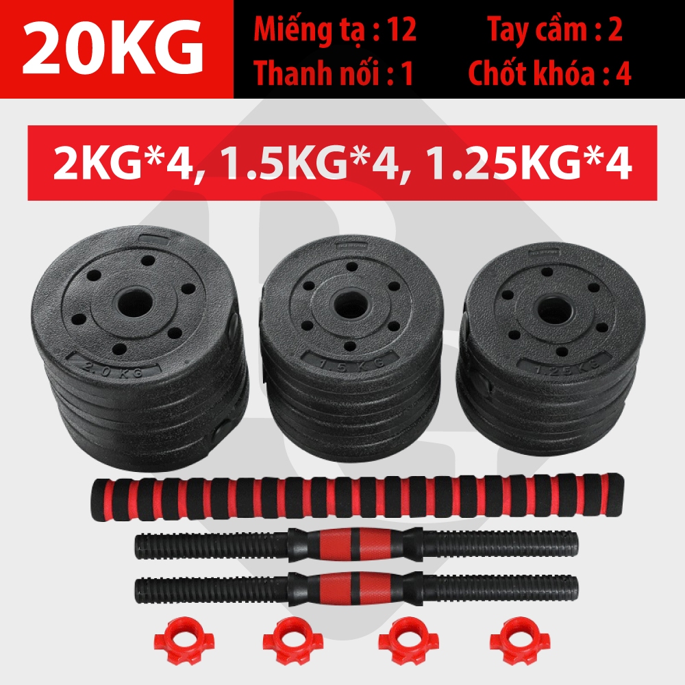 Ảnh BG-Bộ tạ, miếng tạ 20kg kèm bộ quai tạ ấm đa năng, chất liệu PVC cao cấp 3