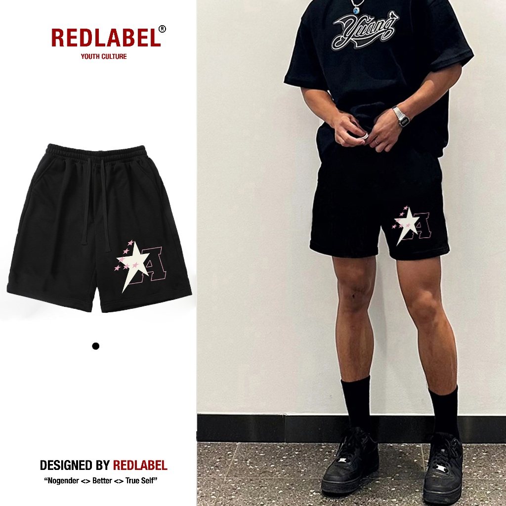 Quần Short Nỉ Họa Tiết In A-STAR REDLABEL Cá Tính Cao Cấp, Quần Đùi Thun Nỉ Dày Dặn Có Túi Kết Hợp Dây Rút