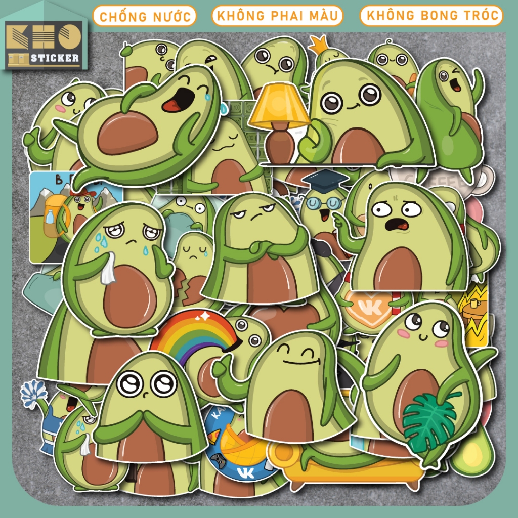 50 Sticker Trái Bơ Avocado chống nước dán mũ bảo hiểm, điện thoại ...