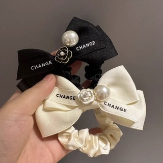 Buộc tóc nơ scrunchies hoa trà đính hạt trai, buộc tóc nhiều màu dễ thương Chồi accessories - K081