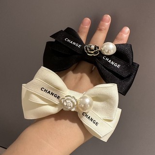 Buộc tóc nơ scrunchies hoa trà đính hạt trai, buộc tóc nhiều màu dễ thương Chồi accessories - K081