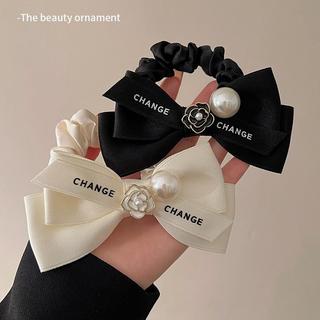 Buộc tóc nơ scrunchies hoa trà đính hạt trai, buộc tóc nhiều màu dễ thương Chồi accessories - K081