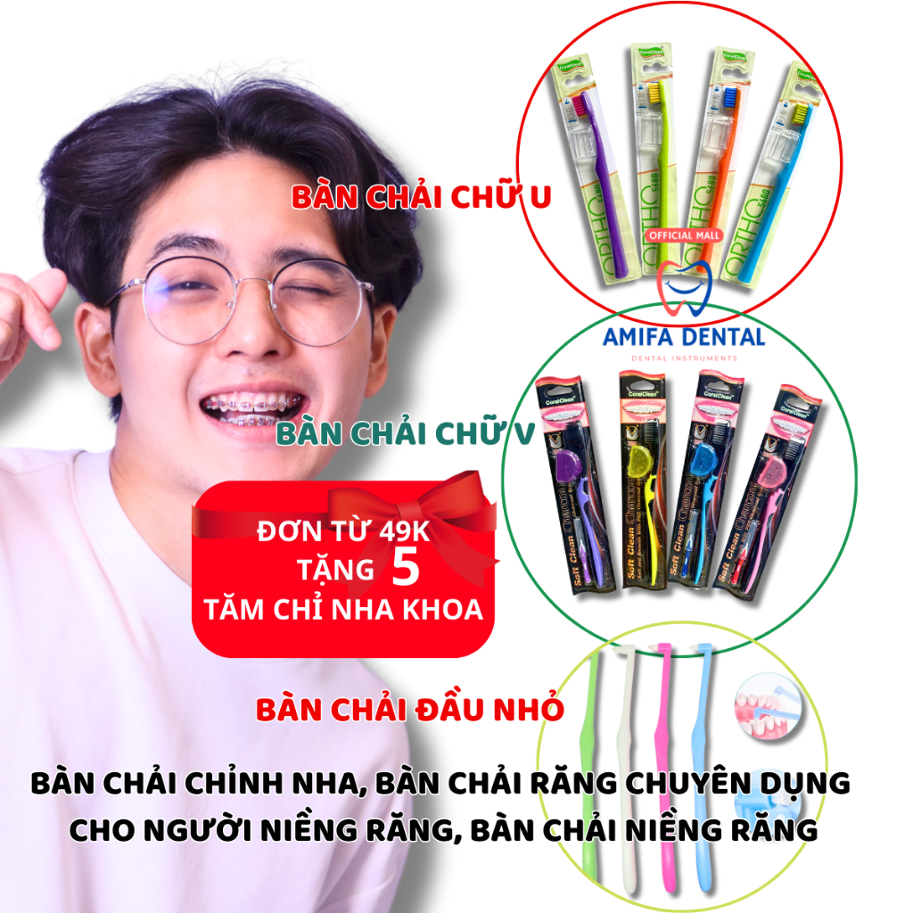 Bàn Chải Đánh Răng Chỉnh Nha Chữ V, Bàn Chải Chữ U, Bàn Chải Đầu Nhỏ, Bàn Chải Kẽ Răng Chữ L, Bàn Chải Niềng Răng