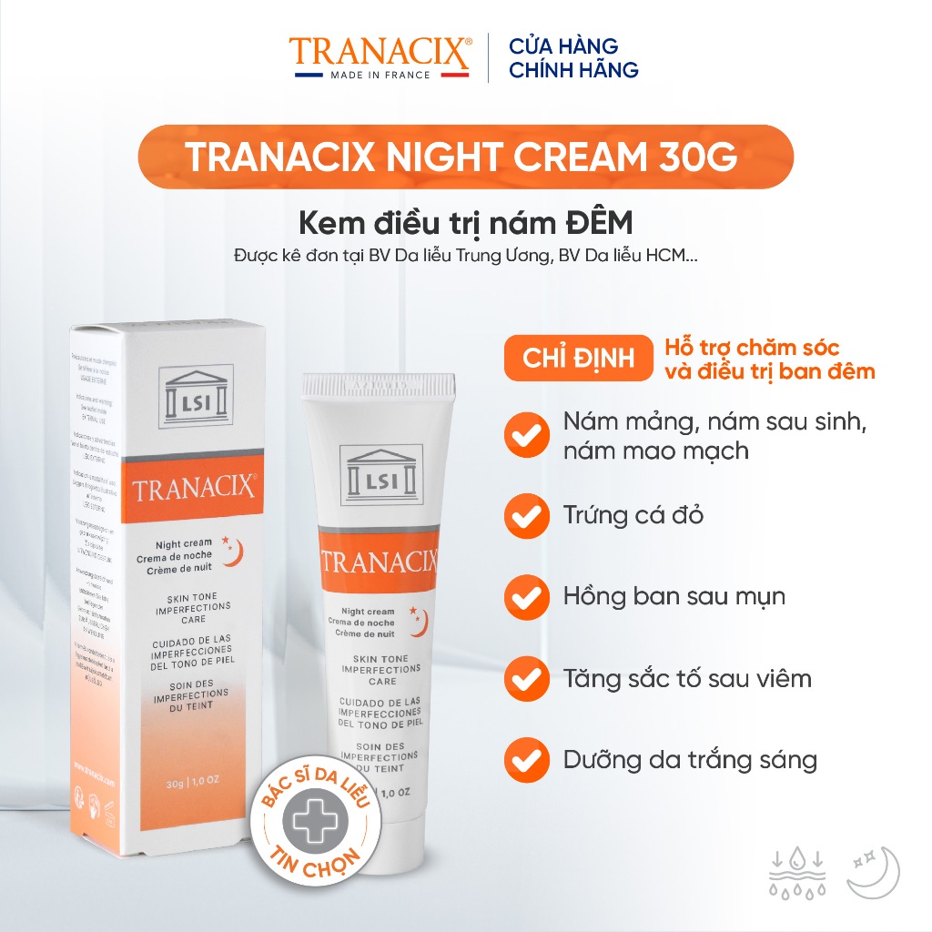 Kem nám và dưỡng trắng da ban đêm Tranacix Night Cream 30G hiệu quả ngừa nám dưỡng da an toan