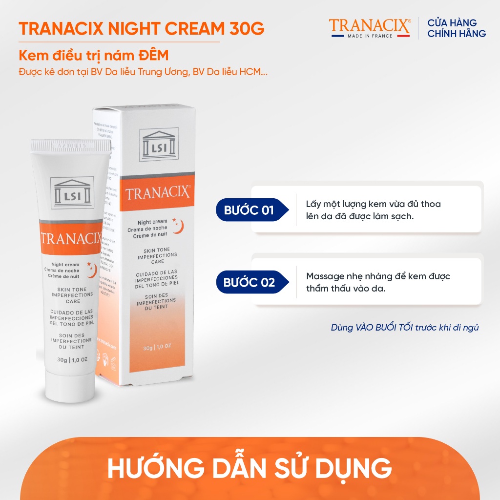 Kem nám và dưỡng trắng da ban đêm Tranacix Night Cream 30G hiệu quả ngừa nám dưỡng da an toan