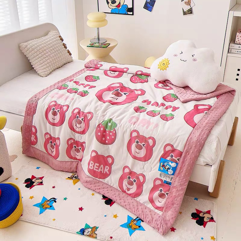 Chăn thun lạnh cho bé kích thước 1m1*1m5, chăn Disney chần bông kết hợp hạt đậu matxa mềm mịn, thoáng mát cho da bé