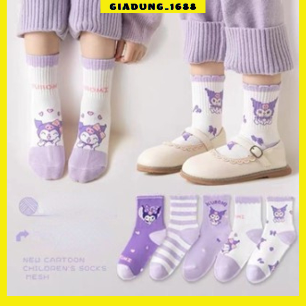 Sét 10 Đôi Tất Vớ Hoạt Hình Kuromi -Tất Cotton Tím Cổ Cao -Tất Dễ Thương Dài Bé Gái (   hot)