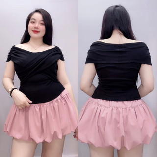 Áo Trễ Vai Bigszie Nữ Tay Ngắn Dáng Croptop Ôm Body Tôn Dáng Nữ Tính Cho Chubby A240