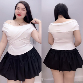 Áo Trễ Vai Bigszie Nữ Tay Ngắn Dáng Croptop Ôm Body Tôn Dáng Nữ Tính Cho Chubby A240
