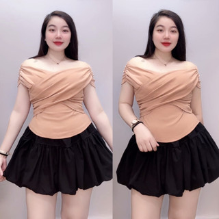 Áo Trễ Vai Bigszie Nữ Tay Ngắn Dáng Croptop Ôm Body Tôn Dáng Nữ Tính Cho Chubby A240
