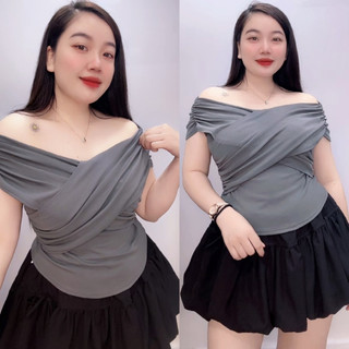 Áo Trễ Vai Bigszie Nữ Tay Ngắn Dáng Croptop Ôm Body Tôn Dáng Nữ Tính Cho Chubby A240
