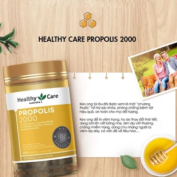 Viên keo ong Healthy Care propolis 2000mg hộp 200 viên, thực phẩm bổ sung sức khỏe.