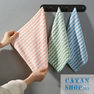 Combo 10 khăn Lau Đa Năng Làm Bằng Lông Cừu Sọc San Hô, Khăn Lau Chén Dĩa, Bếp, Bàn Tiện Ích -GD836-KhanV25-Soc