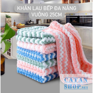 Combo 10 khăn Lau Đa Năng Làm Bằng Lông Cừu Sọc San Hô, Khăn Lau Chén Dĩa, Bếp, Bàn Tiện Ích -GD836-KhanV25-Soc