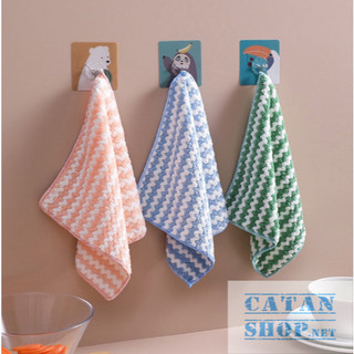 Combo 10 khăn Lau Đa Năng Làm Bằng Lông Cừu Sọc San Hô, Khăn Lau Chén Dĩa, Bếp, Bàn Tiện Ích -GD836-KhanV25-Soc