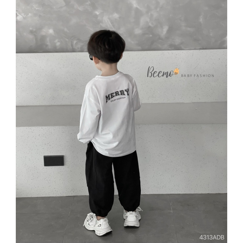 Áo thun dài tay Beemo in chữ Mery cho bé trai chất liệu cotton thoáng mát bé mặc đi học đi chơi