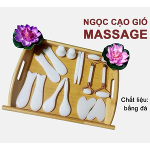Đá thạch anh 14 chi tiết massage mặt kèm khay (đá loại1 đẹp dày bóng)trắng sáng cam kết như hình