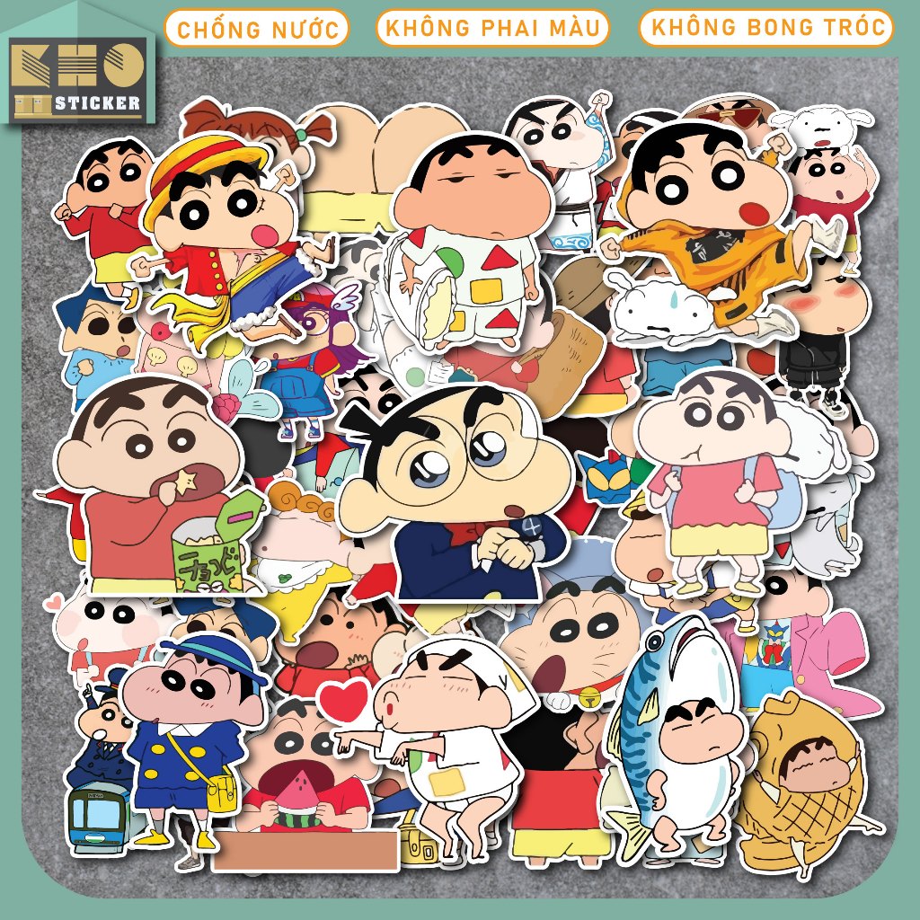 50 Sticker Shin Cậu Bé Bút Chì chống nước dán mũ bảo hiểm, điện thoại ...