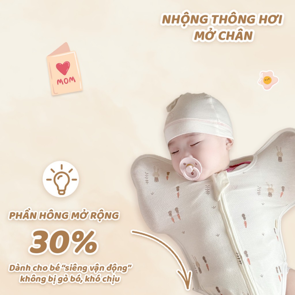 Nhộng Chũn Hở Chân Cho Bé Unbee Vải Tơ Tằm Mềm Mát Từ 3-9KG
