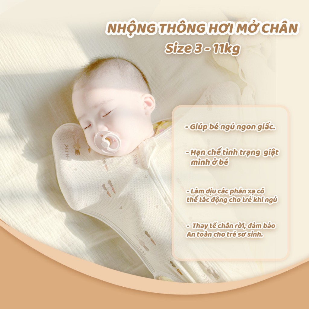 Nhộng Chũn Hở Chân Cho Bé Unbee Vải Tơ Tằm Mềm Mát Từ 3-9KG