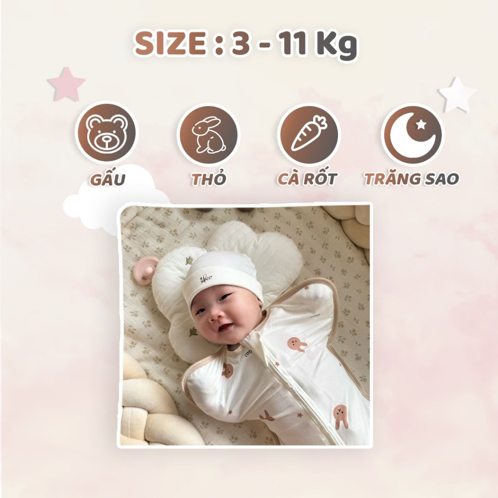 Nhộng Ngủ Cho Bé Ngủ Ngon Unbee, Hàng Thiết Kế Cao Cấp Chất Cotton Mềm Mại Co Giãn Đàn Hồi - PN004