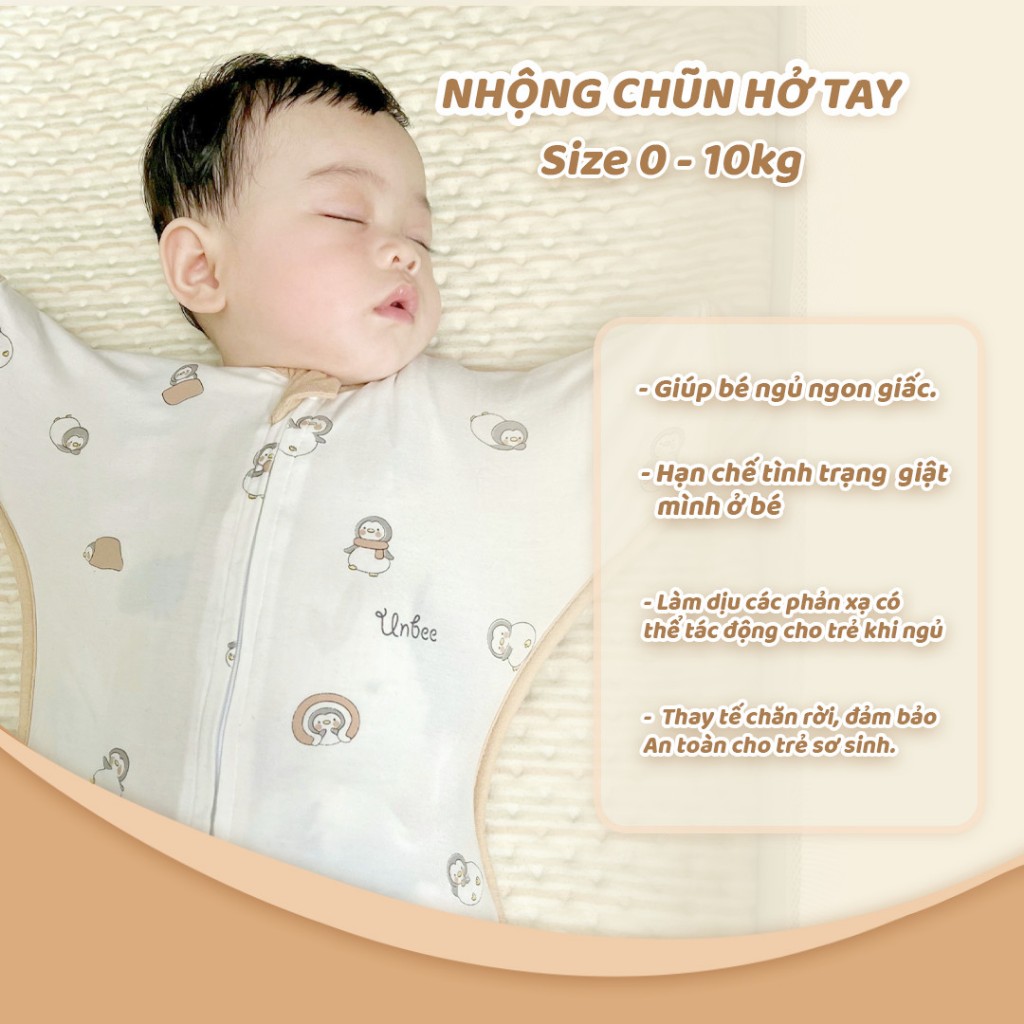 Nhộng Chũn Hở Tay Unbee Cho Bé Sơ Sinh Chất Liệu Tơ TằmTừ 3 - 9 Kg Giúp Bé Ngủ Ngon Sâu Giấc