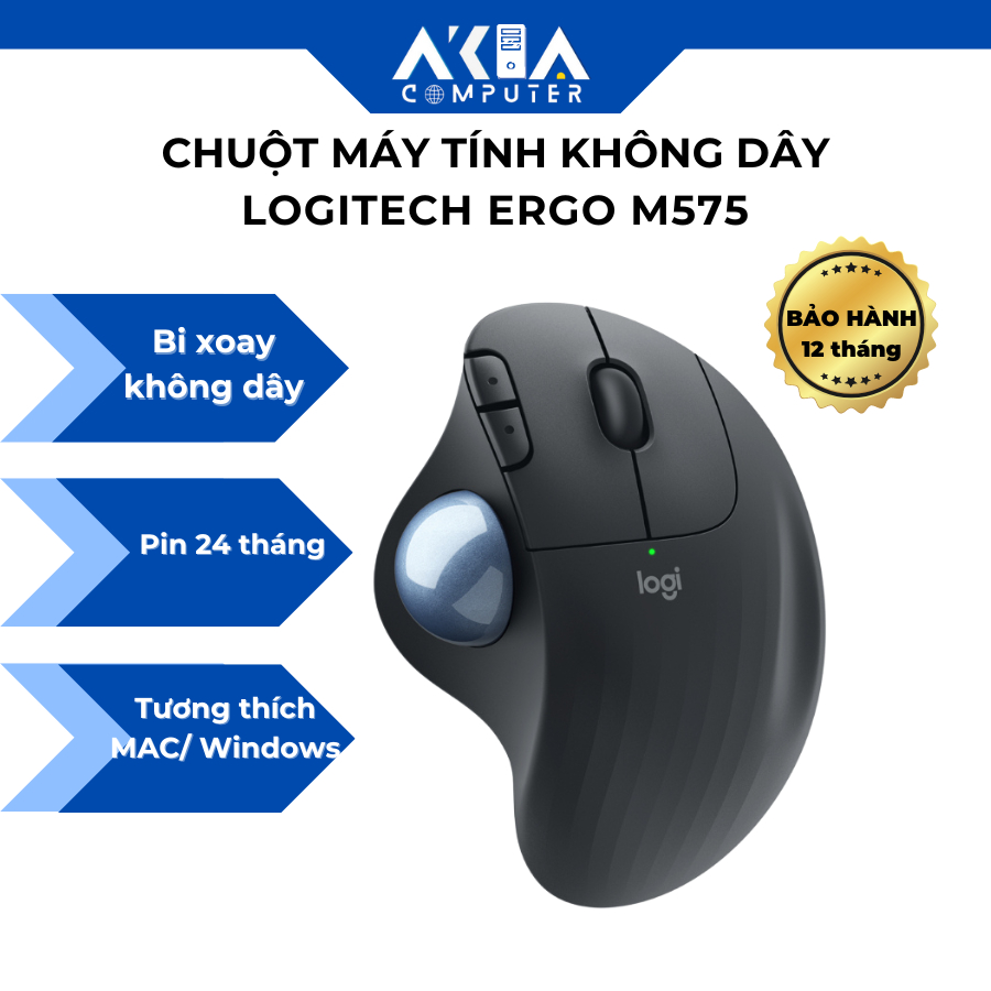 Chuột công thái học Logitech Ergo M575 không dây - Bluetooth, USB 2 ...