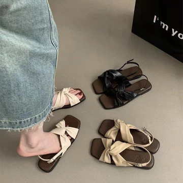 Sandal nữ quai hậu quai xoắn mềm đế bệt dẻo nhẹ xinh - dép sandal nữ tiểu thư phong cách hàn quốc cực đẹp