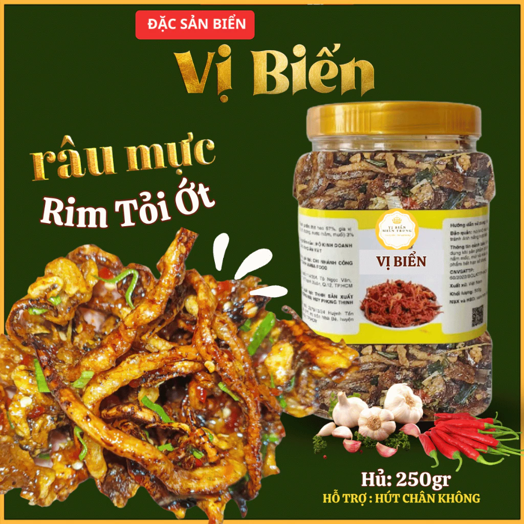 Râu Mực Rim Tỏi Ớt Vị Biển Foods Hải Sản Chế Biến Sẵn Ăn Kèm Với Cơm Nóng Hủ 250gr