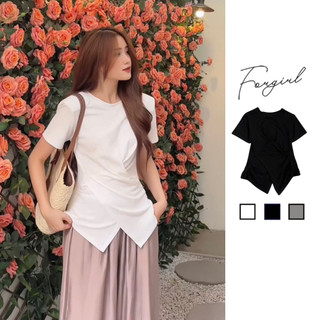 Áo thun nữ Forgirlvn áo thun trơn ôm body cổ tròn chiết eo chéo vạt T101