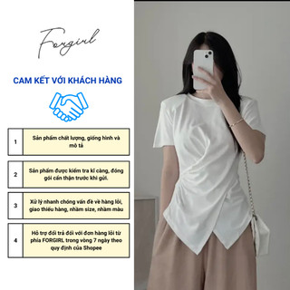 Áo thun nữ Forgirlvn áo thun trơn ôm body cổ tròn chiết eo chéo vạt T101