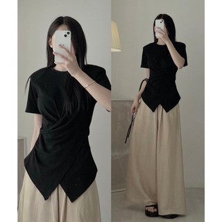 Áo thun nữ Forgirlvn áo thun trơn ôm body cổ tròn chiết eo chéo vạt T101