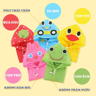 Áo mưa choàng trẻ em hình thú hoạt hình dễ thương – Poly chống thấm, màu sắc tươi sáng, có mũ & túi