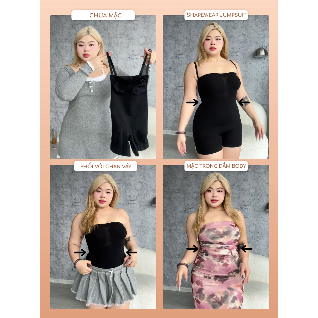 Ảnh Shapewear Jumpsuit WSTORE - Áo Liền Quần Toàn Thân Mặc Lót Trong Quần Áo, Đầm 2 Dây Hàng Cao Cấp 2