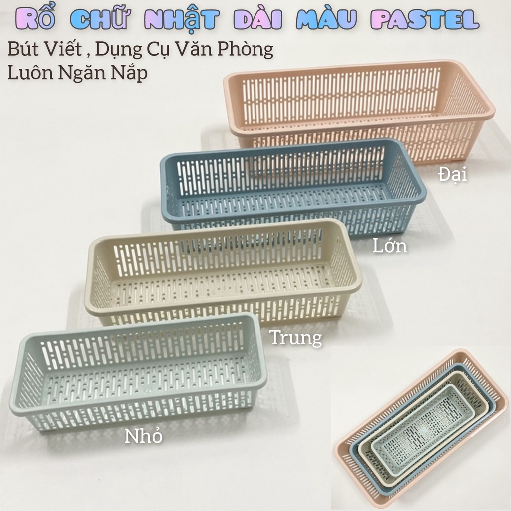 [Combo 2 cái]Rổ nhựa chữ nhật dài nhiều màu đựng bút viết, vật dụng dài ...