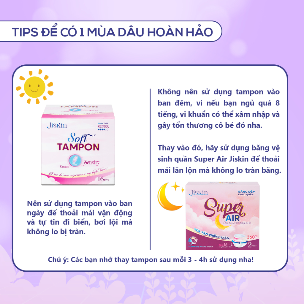 Băng vệ sinh Tampon Jiskin dạng ống nhập khẩu Hàn Quốc Fullsize mềm mại, siêu thấm, tự tin đi biển đi bơi