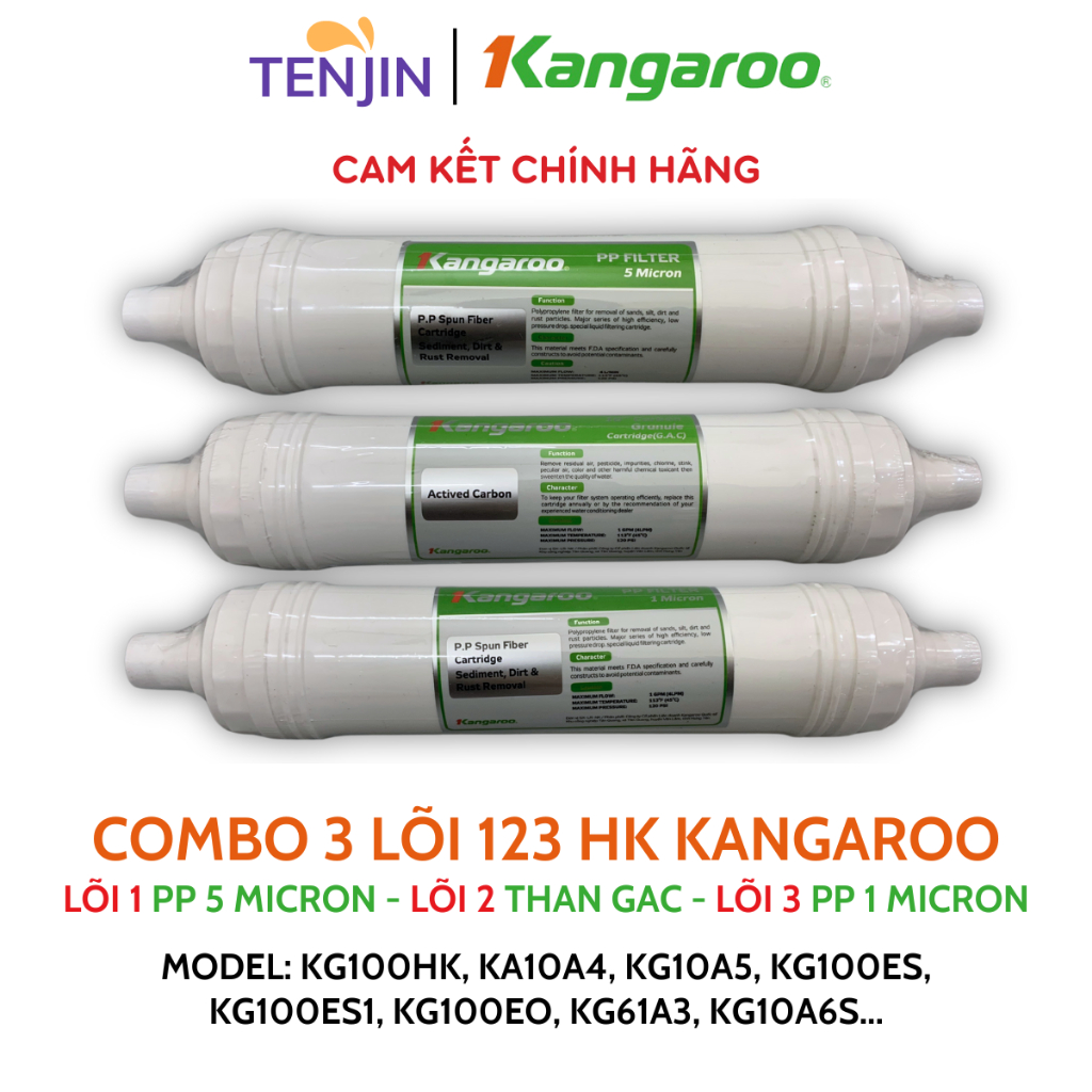 Combo Lõi Lọc Nước 123 HK Kangaroo Đúc Dùng Cho Model KG100HK, KA10A4, KG10A5, KG100ES, KG100ES1, KG100EO, KG61A3...