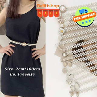 Thắt lưng B24 Nữ Full hạt ngọc trắng khoá gài điều chỉnh theo eo dễ phối đồ sang trọng
