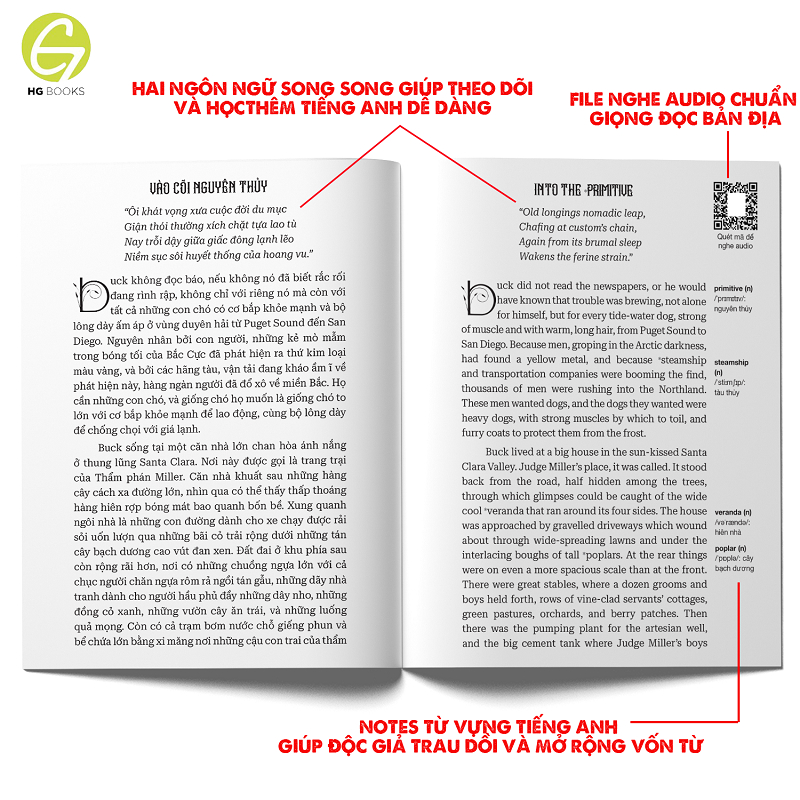 Ảnh Sách song ngữ kinh điển Tiếng Gọi Nơi Hoang Dã có note từ vựng tặng kèm file nghe HG Books 4