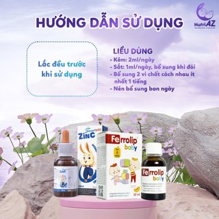 Bộ Sản Phẩm Sắt Ferrolip Baby Và Kẽm ZinC Mầm Lúa Mạch NutriAZ Bổ Sung Vi Chất Cho Bé Nhập Khẩu