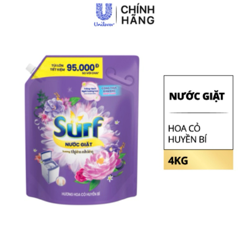 (túi 3.6kg) NƯỚC GIẶT SURF TÚI MÀU TÍM HOA CỎ HUYỀN BÍ - SURNG