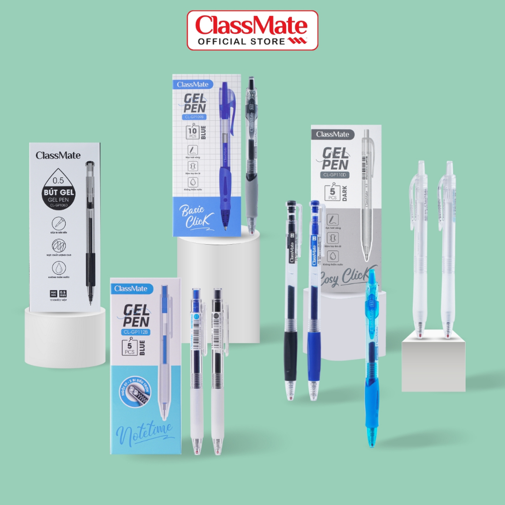 Hộp Bút Gel Bấm CLASSMATE Ngòi 0.5mm, Bút Gel Xanh Đen Đỏ Tím, Mực ...